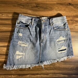 KanCan Asymmetrical Distressed Denim Skirt | Size XL | Raw Hem
